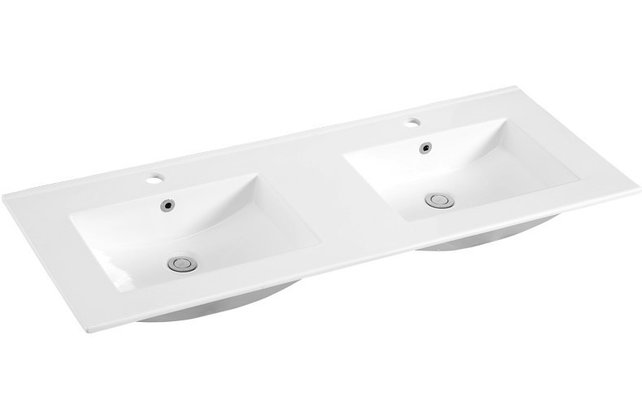 Keramische Wastafel Sally 120x45x2cm Wit met kraangat en overloop