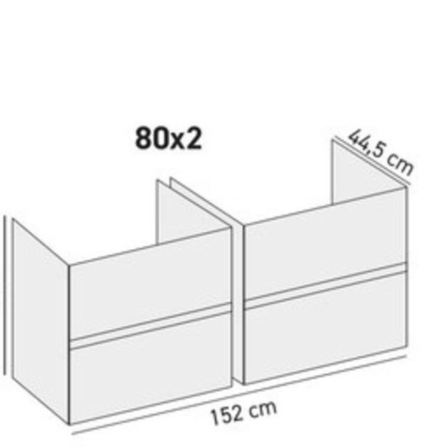 Badkamermeubel 160x46x50cm Mat Eiken 4 softclose lades - Wastafel Solid Surface Dubbele wasbak zonder kraangaten