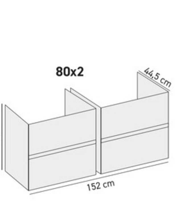 Badkamermeubel 160x46x50cm Mat Eiken 4 softclose lades - Wastafel Solid Surface Dubbele wasbak zonder kraangaten