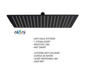 Regendouchekop Mat Zwart 20x20 cm Aloni Donna Vierkant Hoofddouche met rubbere sproeimondjes roestvrij