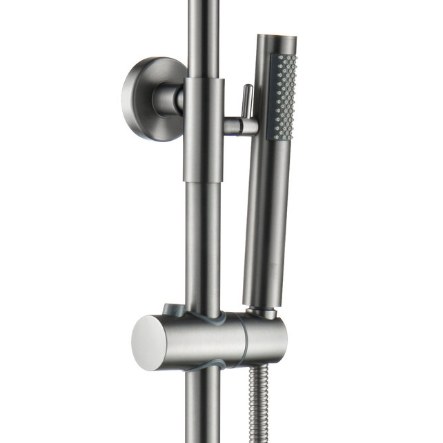 Regendoucheset Mila Gunmetal Rond Opbouw Thermostatisch Hoofddouche 20 cm