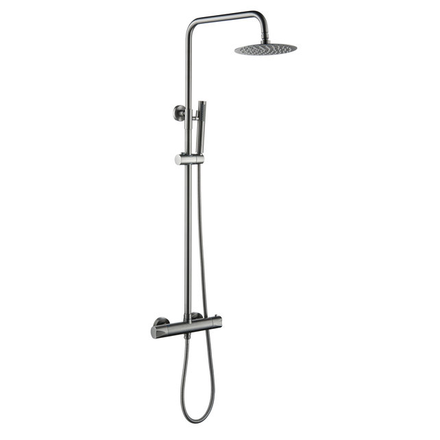 Regendoucheset Mila Geborsteld Goud Rond Opbouw Thermostatisch Hoofddouche 20 cm Regendoucheset Mila Geborsteld Goud Rond Opbouw Thermostatisch Hoofddouche 20 cm