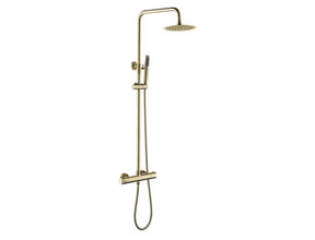 Regendoucheset Mila Geborsteld Goud Rond Opbouw Thermostatisch Hoofddouche 20 cm