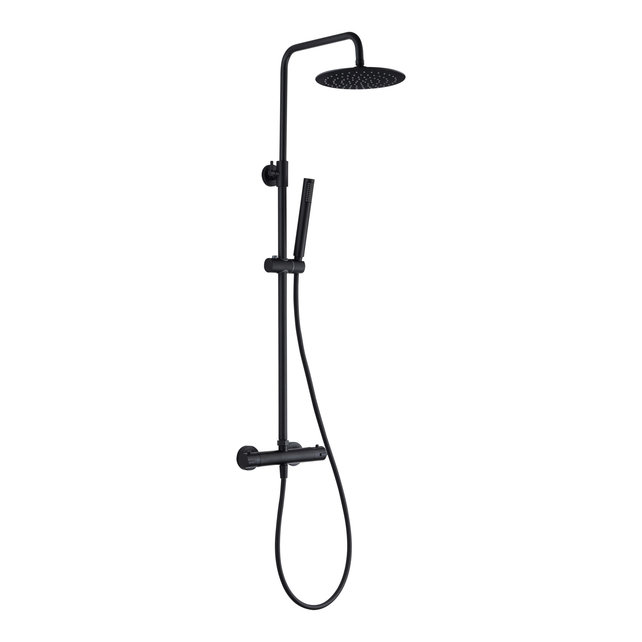 Regendoucheset Mila Geborsteld Goud Rond Opbouw Thermostatisch Hoofddouche 20 cm Regendoucheset Mila Geborsteld Goud Rond Opbouw Thermostatisch Hoofddouche 20 cm