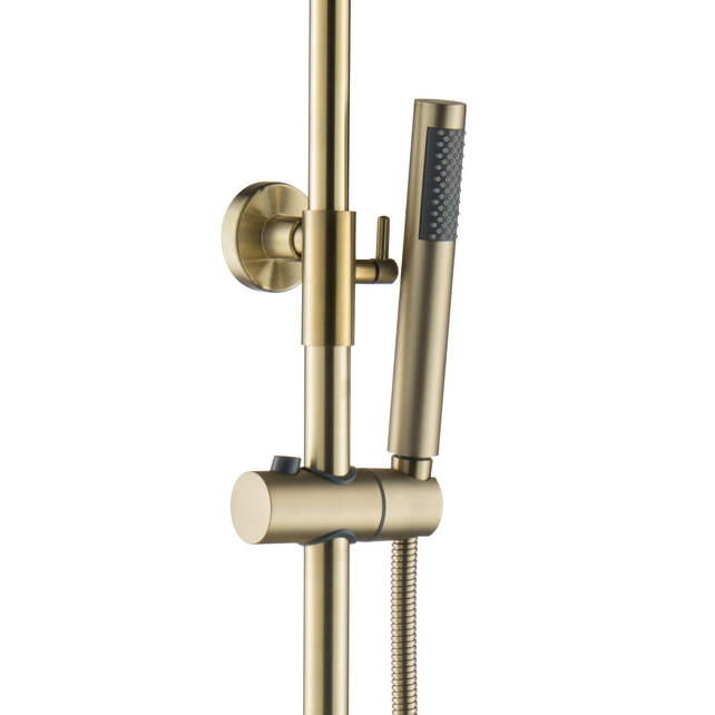 Regendoucheset Mila Geborsteld Goud Rond Opbouw Thermostatisch Hoofddouche 20 cm Regendoucheset Mila Geborsteld Goud Rond Opbouw Thermostatisch Hoofddouche 20 cm