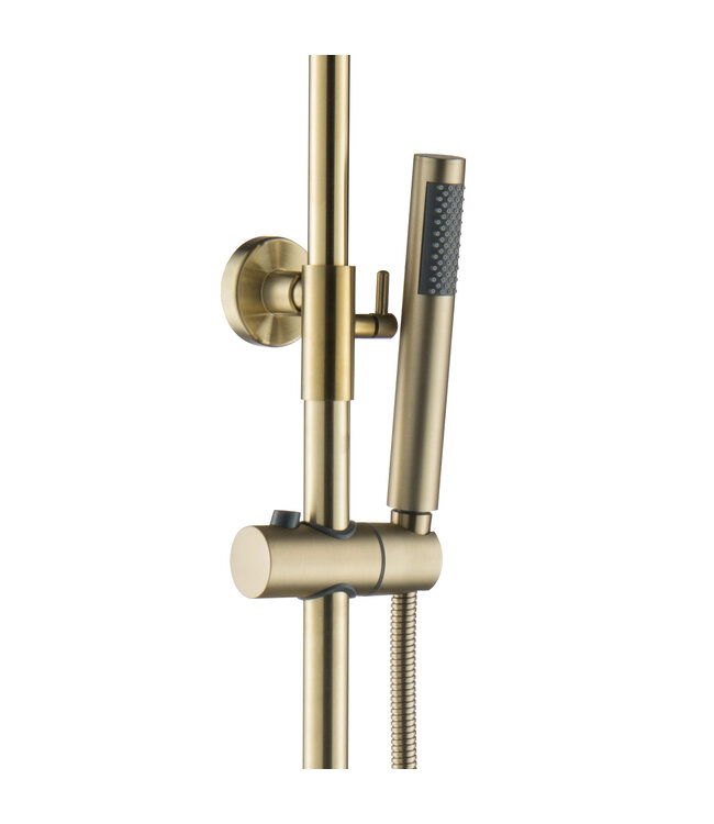 Regendoucheset Mila Geborsteld Goud Rond Opbouw Thermostatisch Hoofddouche 20 cm