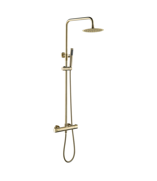 Regendoucheset Mila Geborsteld koper Rond Opbouw Thermostatisch Hoofddouche 20 cm