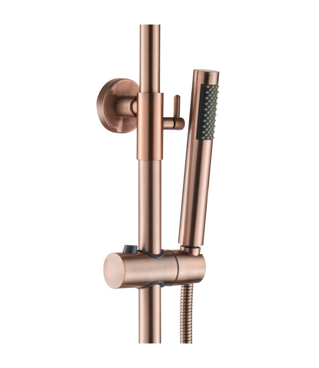 Regendoucheset Mila Geborsteld koper Rond Opbouw Thermostatisch Hoofddouche 20 cm