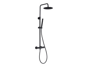 Regendoucheset Mila Mat Zwart Rond Opbouw Thermostatisch Hoofddouche 20 cm