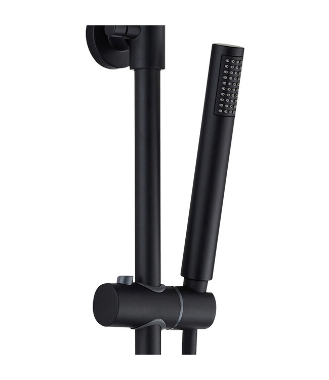 Regendoucheset Mila Mat Zwart Rond Opbouw Thermostatisch Hoofddouche 20 cm