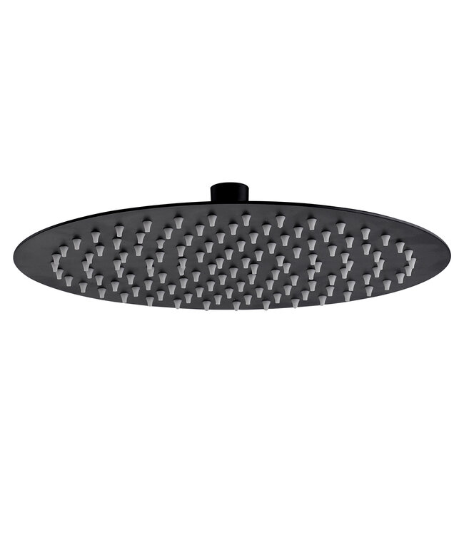 Regendoucheset Mila Mat Zwart Rond Opbouw Thermostatisch Hoofddouche 20 cm