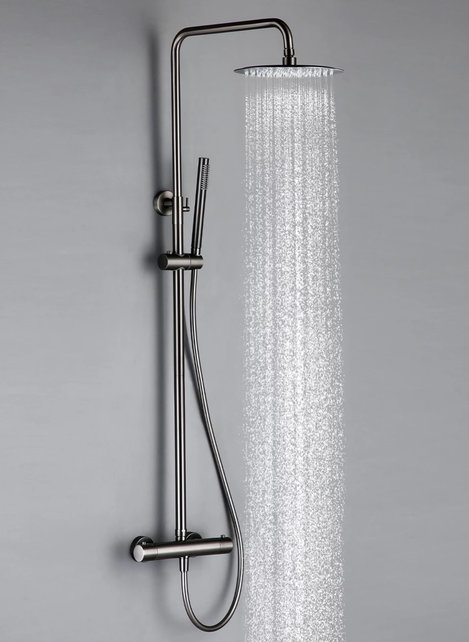 Regendoucheset Mila Gunmetal Rond Opbouw Thermostatisch Hoofddouche 20 cm