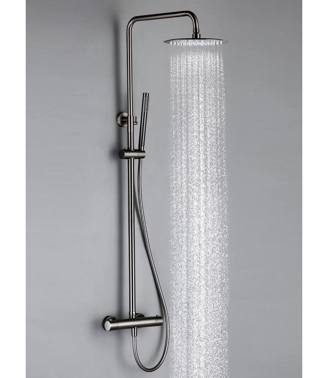 ALONI Regendoucheset Mila Gunmetal Rond Opbouw Thermostatisch Hoofddouche 20 cm