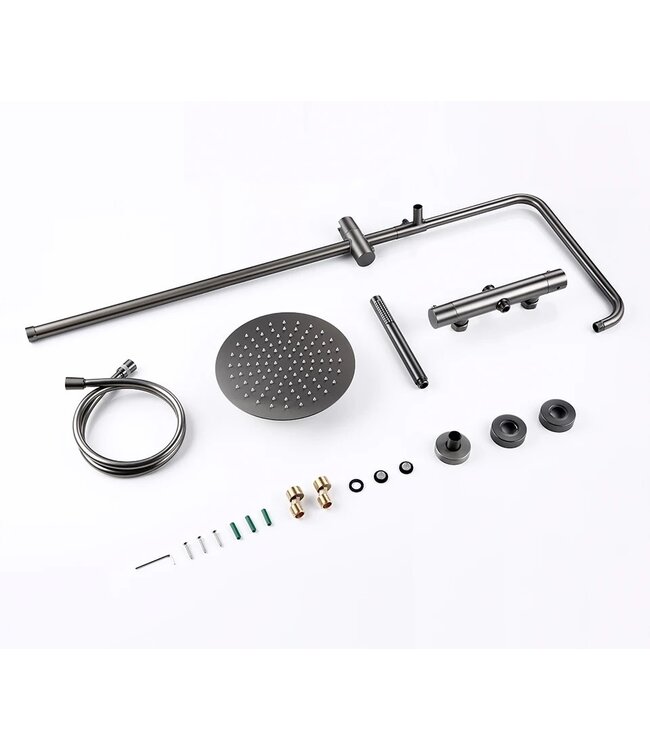 ALONI Regendoucheset Mila Gunmetal Rond Opbouw Thermostatisch Hoofddouche 20 cm