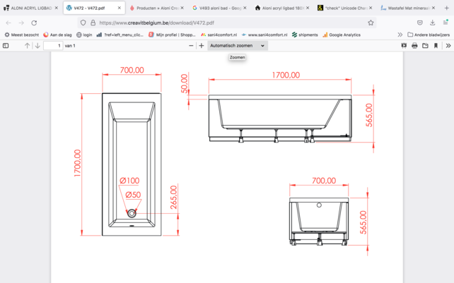 Creavit Pearl acryl inbouw ligbad 170x70 cm hoogglans Wit met badpoten excl. ombouw