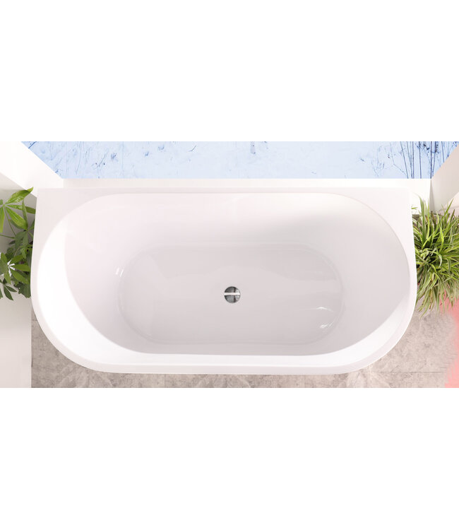 ALONI Half Vrijstaand bad Diamond Ovaal 80x170x58cm Glasvezelversterkt Acryl Glans Wit met Badwaste en Overloop