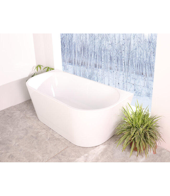 ALONI Half Vrijstaand bad Diamond Ovaal 80x170x58cm Glasvezelversterkt Acryl Glans Wit met Badwaste en Overloop