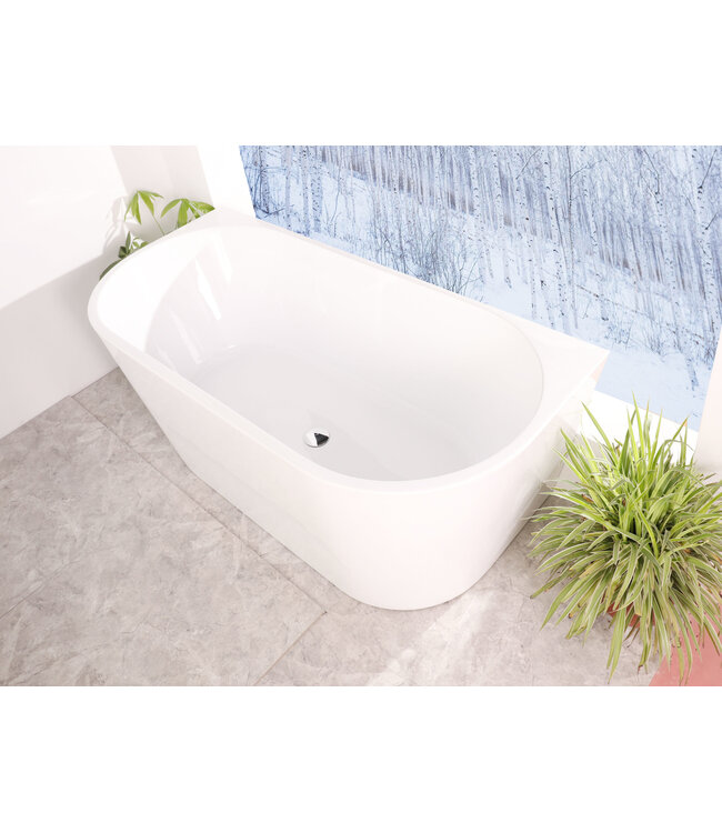 ALONI Half Vrijstaand bad Diamond Ovaal 80x170x58cm Glasvezelversterkt Acryl Glans Wit met Badwaste en Overloop