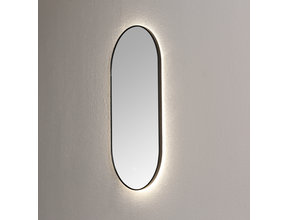 Badkamerspiegel Lana Lux Zwart Ovaal 90x45x3 cm met LED-verlichting 3-kleuren dimbaar touch sensor