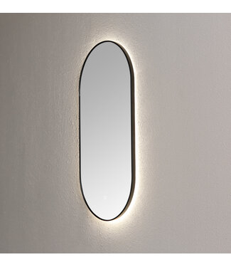 SANI-SUPPLY Badkamerspiegel Lana Lux Zwart Ovaal 90x45x3 cm met LED-verlichting 3-kleuren dimbaar touch sensor