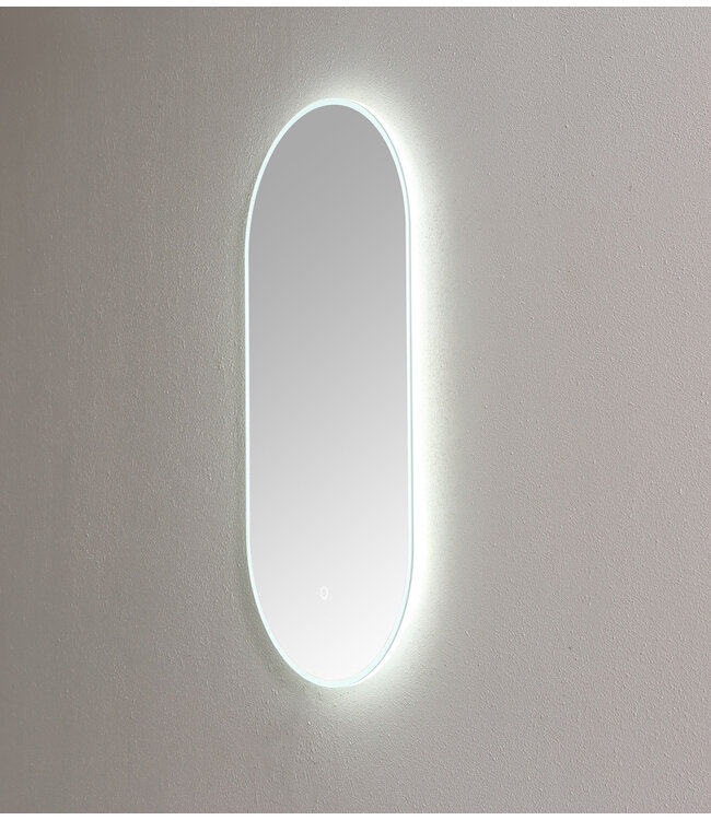 Badkamerspiegel Lana Lux Zwart Ovaal 90x45x3 cm met LED-verlichting 3-kleuren dimbaar touch sensor