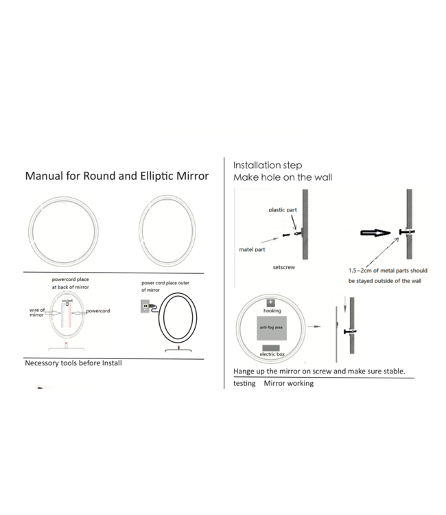 ALONI Ronde badkamerspiegel Omega Zwart Ø 80cm met Led-Verlichting