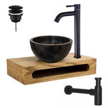 Parro fontein planchet set Zwart Pearl met marmer fonteinkom Zwart