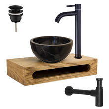 Parro fontein planchet set Zwart Pearl met marmer fonteinkom Zwart