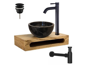 Parro fontein planchet set Zwart Pearl met marmer fonteinkom Zwart