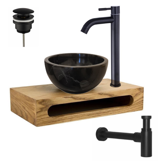 Parro fontein planchet set Zwart Pearl met marmer fonteinkom Zwart