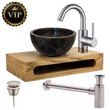 Parro fontein planchet set RVS Largo met marmer fonteinkom Zwart