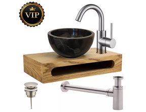 Parro fontein planchet set RVS Largo met marmer fonteinkom Zwart