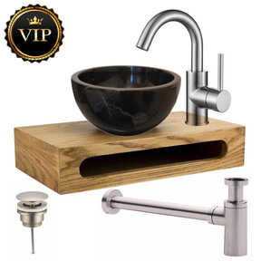 Parro fontein planchet set RVS Largo met marmer fonteinkom Zwart