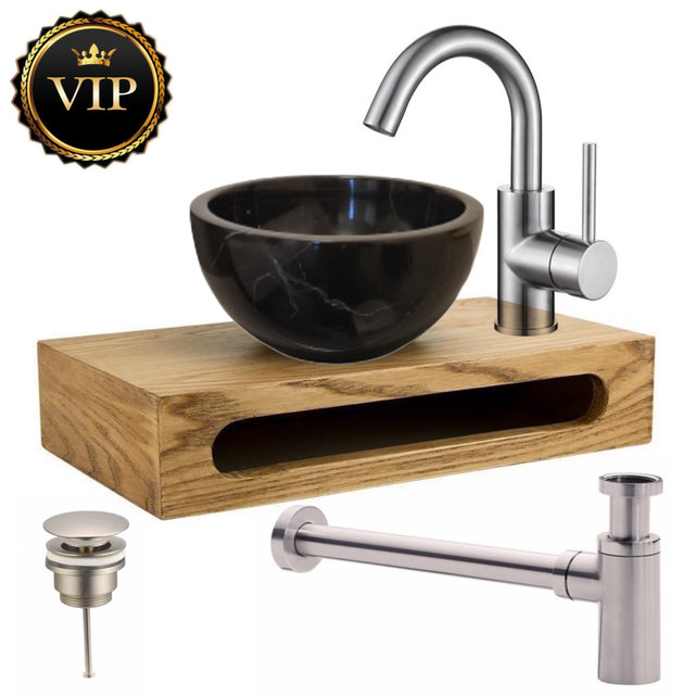 Parro fontein planchet set RVS Largo met marmer fonteinkom Zwart