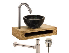 Parro fontein planchet set RVS Cinci met marmer fonteinkom Zwart