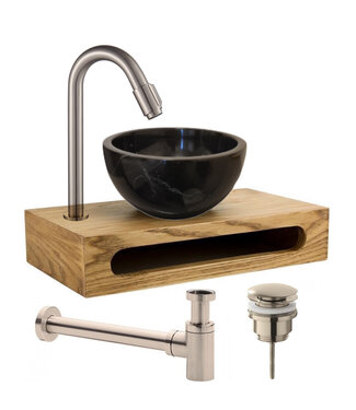 SANI-SUPPLY Parro fontein planchet set RVS Cinci met marmer fonteinkom Zwart