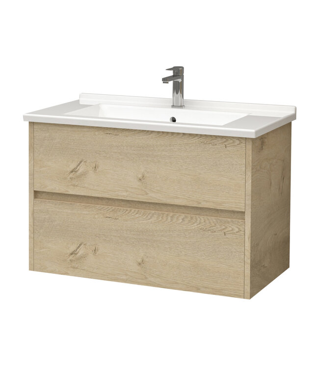 Badkamermeubel Hayat 60x52x46 cm Eiken met wastafel 2 lades Greeploos
