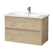 Badkamermeubel Hayat 80x52x46 cm Eiken met keramische wastafel 2 lades Greeploos Badkamermeubel Hayat 80x52x46 cm Eiken met keramische wastafel 2 lades Greeploos