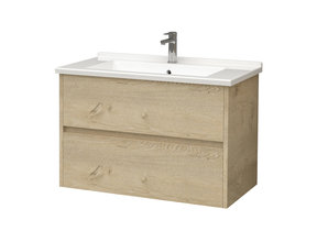 Badkamermeubel Hayat 80x52x46 cm Eiken met keramische wastafel 2 lades Greeploos