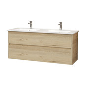 Badkamermeubel Hayat 80x52x46 cm Eiken met keramische wastafel 2 lades Greeploos Badkamermeubel Hayat 80x52x46 cm Eiken met keramische wastafel 2 lades Greeploos