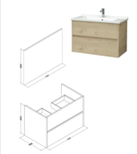 Badkamermeubel Hayat 80x52x46 cm Eiken met keramische wastafel 2 lades Greeploos Badkamermeubel Hayat 80x52x46 cm Eiken met keramische wastafel 2 lades Greeploos