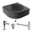 SaniPRO Sanipro Fonteinset Toilet Rond Hoek 30x30x10cm Natuursteen Antraciet incl. fonteinkraan Sifon en Rooster Chroom.