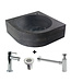 Sanipro Fonteinset Toilet Rond Hoek 30x30x10cm Natuursteen Antraciet incl. fonteinkraan Sifon en Rooster Chroom.