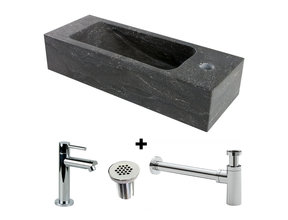 Fonteinset Natuursteen Slim 45x17x10 cm Rechthoek Rechts Antraciet incl. Fonteinkraan, Sifon en Rooster