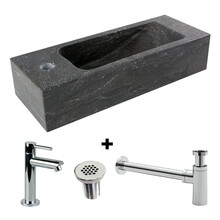 Fonteinset Natuursteen Slim 45x17x10 cm Links Rechthoek Antraciet incl. Fonteinkraan, Sifon en Rooster