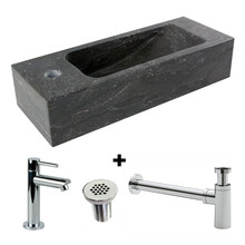 Fonteinset Natuursteen Slim 45x17x10 cm Links Rechthoek Antraciet incl. Fonteinkraan, Sifon en Rooster