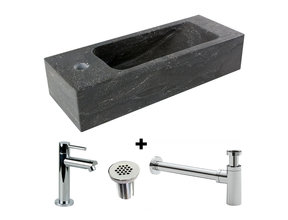 Fonteinset Natuursteen Slim 45x17x10 cm Links Rechthoek Antraciet incl. Fonteinkraan, Sifon en Rooster