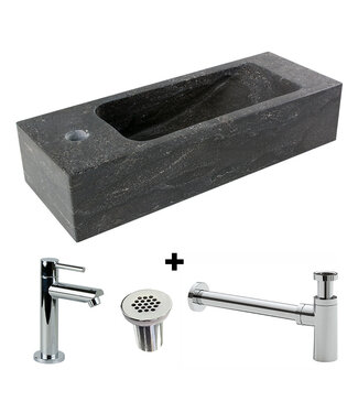 SANI-SUPPLY Fonteinset Natuursteen Slim 45x17x10 cm Links Rechthoek Antraciet incl. Fonteinkraan, Sifon en Rooster
