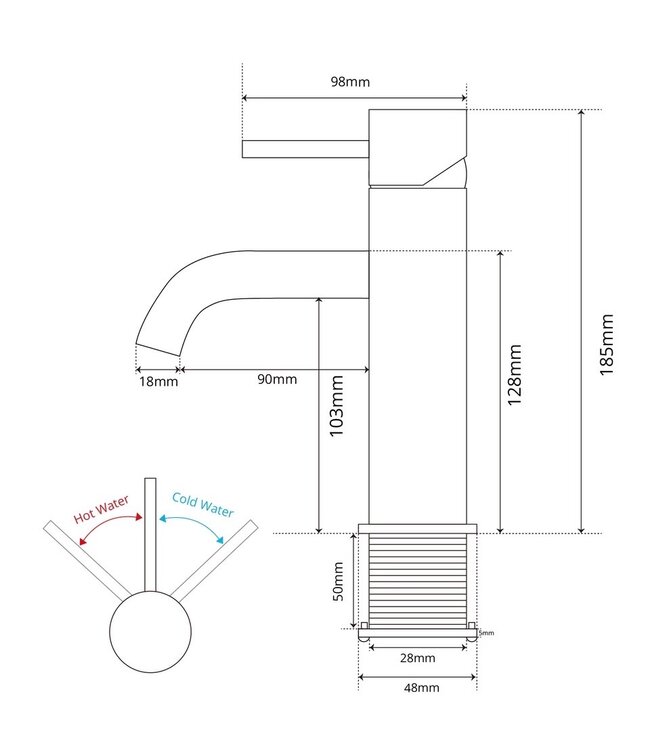 SANI-SUPPLY Wastafelkraan Opbouw Ribbed Geborsteld goud wastafel mengrkaan laag
