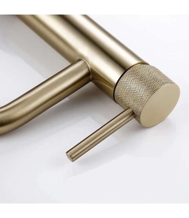 Wastafelkraan Opbouw Ribbed Geborsteld goud wastafel mengrkaan laag